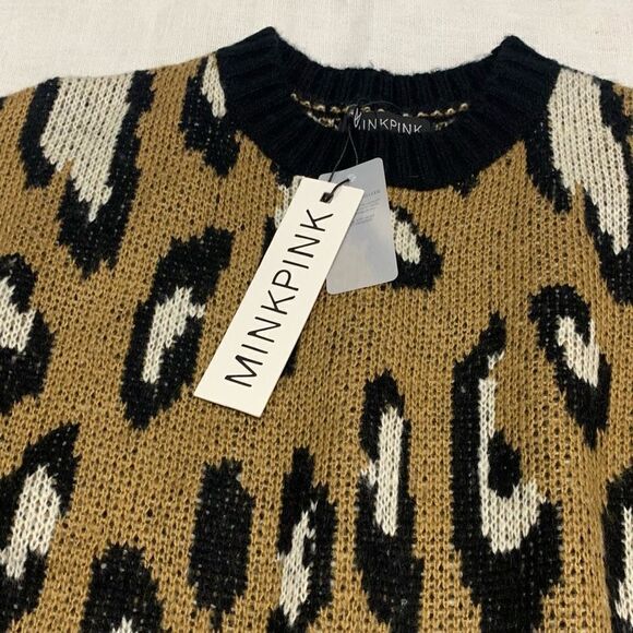 NWT MinkPink Revolve Latifah Intarsia Animal Print Cheetah Sweater Sz XS - Picture 4 of 10